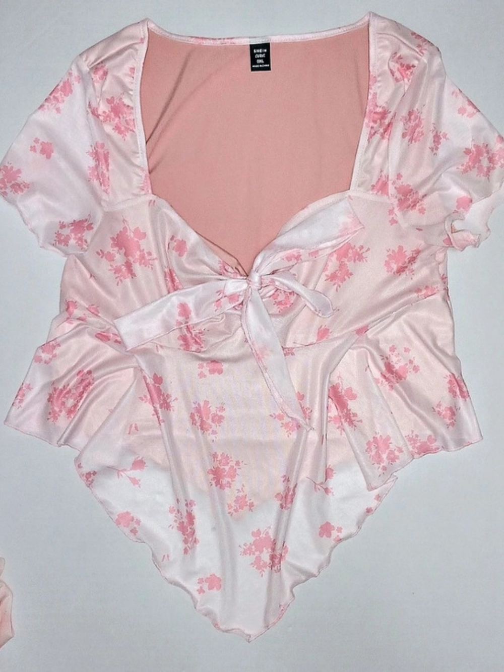 Lot Of 2 SHEIN Floral Bow-Front Crop Top Pink XL